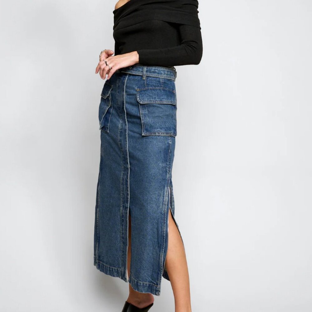 Pixie Market Denim Cargo Maxi sz L